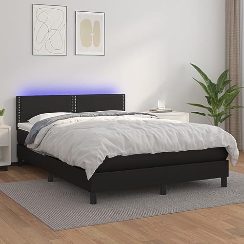 Homgoday Cama con somier con colchón y LED negro, 140 x 190 cm, piel sintética, cama con marco de cama, estructura para dormitorios o salones