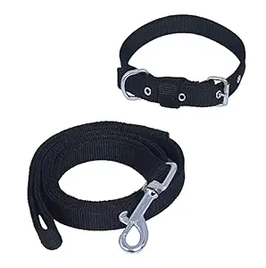 RAXBRAWNY Dog Neck Collar Belts and Rope Leash Set with Handle | German Shepherd Waterproof, Rope Leash | Harness for Puppy/ Pet/ Labrador ( Color Black , Size 1.5M-2M )