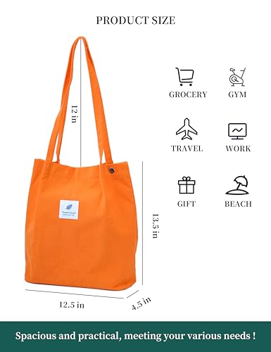 Image of Corduroy Tote Bag Cute Tote Bags for Women Shoulder Bag with Inner Pocket for Work Beach Travel and Shopping Grocery