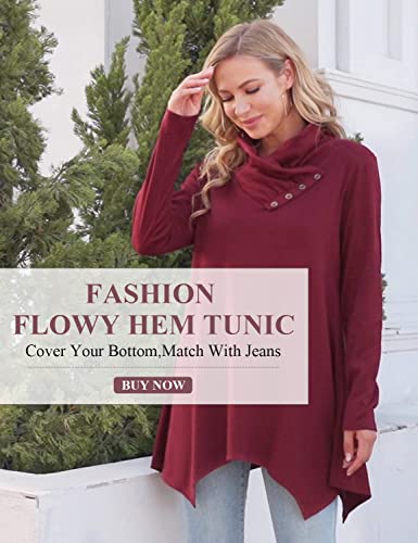 Cestyle Womens Fall Long Sleeve Cowl Neck Asymmetrical Hemline Flowy Tunic Top3