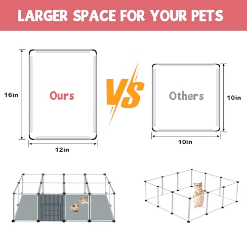 Image of 20 Panels Small Animals Playpen, 48 inch x 24 inch x 16 inch Transparent Pet Playpen with Waterproof Mat,Portable Plastic Enclosure Cage for Chicken /Guinea Pigs /Bunny /Ferrets /Hamsters /Hedgehogs Indoors Outdoor