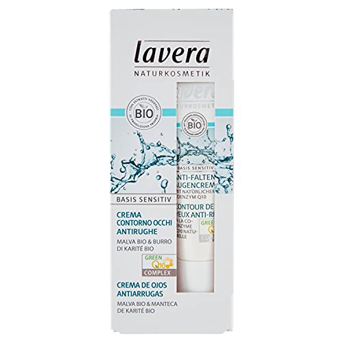 Lavera Basis Sensitiv Crema de Ojos Antiarrugas Q10 - Con coenzima Q10 natural - Malva & Manteca de karité bio - vegano - biológico - cosméticos naturales 100% certificados - 15 ml
