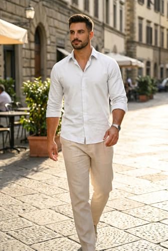 Image of IndoPrimo Men's Cotton Shirt with Stylish Full Sleeves Spread Collared Neck Solid Pattern Western Style Classic Fit and Standard Length | Casual Shirt for Man