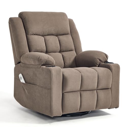 Image of Swivel Recliner Chair for Adults with Massage and Heating,Manual Glider Rocking Recliner Chair with Cup Holds and Pockets,Reclining Rocker Chairs for Living Room Bedroom R8811 (Coffee)