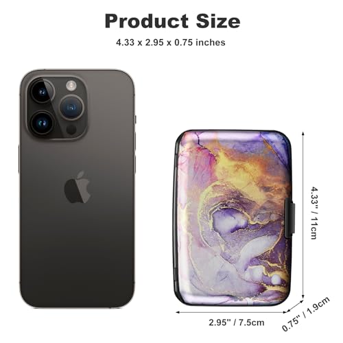Image of ELFISH Mini RFID Aluminum Wallet Credit Cards Holder Business Card Case Metal ID Case for Men Women, Light Purple Marble, 4.33 x 2.95 x 0.73 inches, Compact