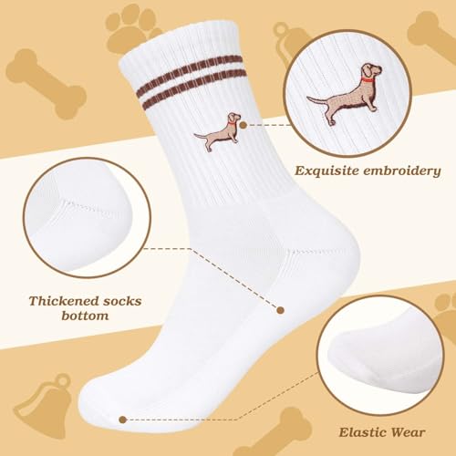 YANSYUN Dackel Socken Geschenk für Hundebesitzer Bestickte Dackel Crew-Socken 36-42 Tennissocken Sportsocken Hunde Motive Sneakersocken Hundesocken Lustige Dog Geschenkideen für Hundeliebhaber