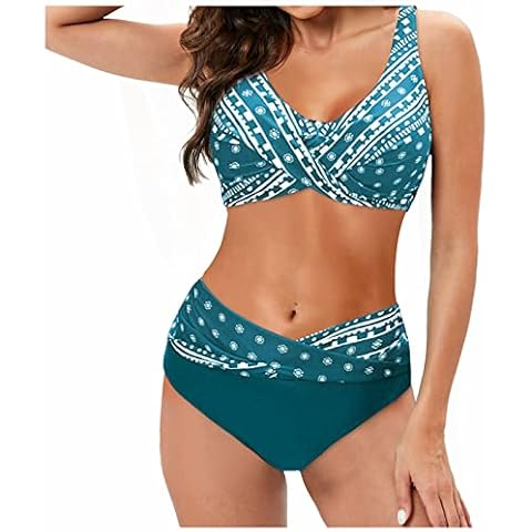 Pianshanzi Bikinis for Women Padded Straps Triangle Swimsuit Halterneck V Neck Swimwear Sun Protection Wetsuits One Piece Full Body Swimsuit Push Up Swimsuit Women, Green, S Cover
