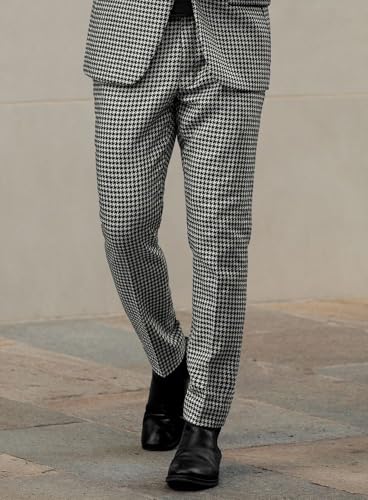 Mens Big Houndstooth BW Tweed Slim Fit Pants Thick Trousers for Winter3