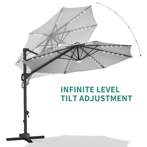 Garvee 10Ft Cantilever Patio Umbrella with 360° Rotation, Adjustable Tilt, Heavy-Duty 600D Oxford Fabric, Rust-Proof Aluminum Frame, Fits Most Stands, Without Base Weight