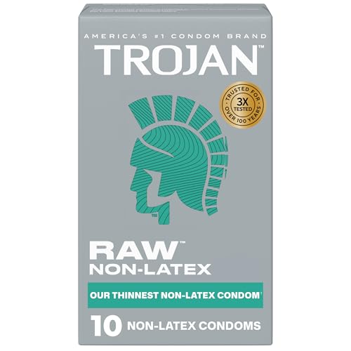 Trojan Raw Non-Latex Lubricated Thin Condoms for Men, America’s Thinnest Latex-Free Condoms, Pure Feel Technology, Made from Polyurethane, Helps Reduce Risk of Pregnancy and STIs, 10 Count
