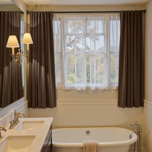 Image of Truffle Velvet Curtains Quiet Luxury Rod Pocket 52x72 Inch 2 Panels | Soft Velvet, Light Filtering, For Small Windows, Kitchens & Bathrooms, Light Shifting Texture, Elegant Drape, Luxury