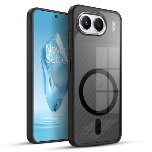 Image of KARWAN Translucent Hybrid Back Case Cover Compatible with Oneplus Nord 4 Shockproof Case with Camera Protection, N52 Magnet Cover Case with Magnetic MagEaze Wireless Charging Cover (Black)