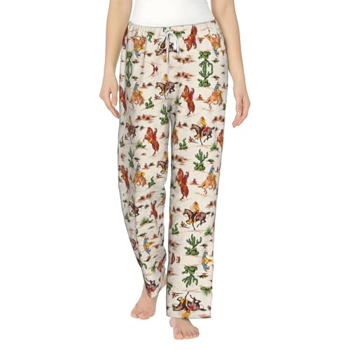 Pantalon pyjama flanelle femme anti-froid avec taille élastique Cowboy Ride