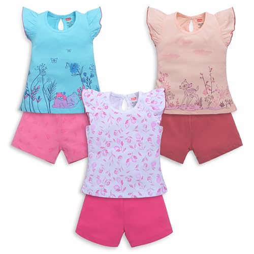 Image of LuvLap Baby Girls Regular Fit 100% Cotton Half Sleeves Girls Top CoSet Pack of 3