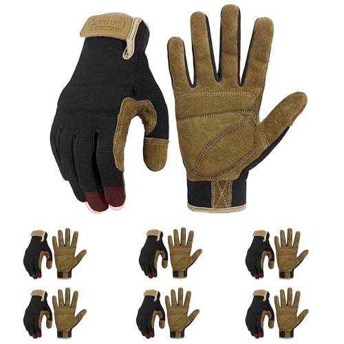 Image of HANDLANDY Work Gloves for Men & Women, Utility Mechanic Working Gloves Touch Screen, Flexible Gardening Gloves for Yard