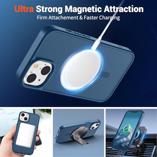 Image of SUPFINE Magnetic for iPhone 15 Plus Case & iPhone 14 Plus Case with Screen Protector (Compatible with MagSafe)(Military Grade Drop Protection) Translucent with Anti-Fingerprint Phone Case,Deep Blue