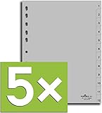 durable register 1-12  Durable Register für DIN A4, volldeckend (5er Pack - grau, 1-12)
