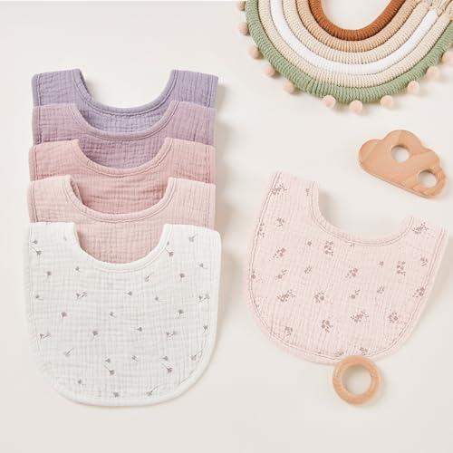 Image of Susurration Muslin Baby Drool Bibs 6Pack Soft Square Adjustable Baby Bandana Bibs for Unisex Girls & Boys