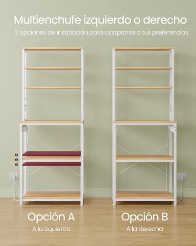 Estantería de cocina con enchufes para microondas y marco de acero robusto 8