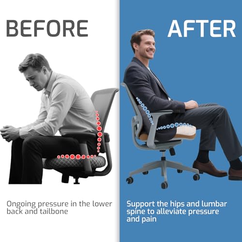 Image of Memory Foam Seat Cushion,Office Chair Cushion with Lumbar Support for Back Pressure Relief, Car Seat Cushion with Adjustable Strap,Sciatica Pad Cushions for Car,Truck, Desk,Gaming Chair