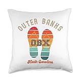 East West Coast Beaches Merch Co. NC OBX Retro Beach Family Vacation Outer Banks Flip Flops Throw Pillow, 18x18, Multicolor
