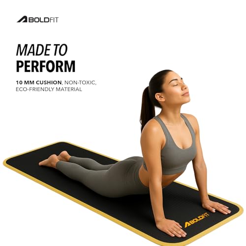 Image of Boldfit Yoga Mat for Women Men & Kids NBR with Carrying Strap 10mm Thick YogaMat for Men Exercise Mat for Home Workout & Gym Anti Slip Anti Skid Workout 10 Mm Extra Thick YogaMat