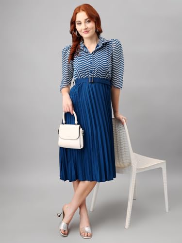 Image of Femvy Women's Crepe Fit and Flare Knee-Length Dress