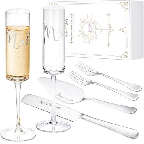 iooiluxry Wedding Cake Knife and Server Set, Mr and Mrs