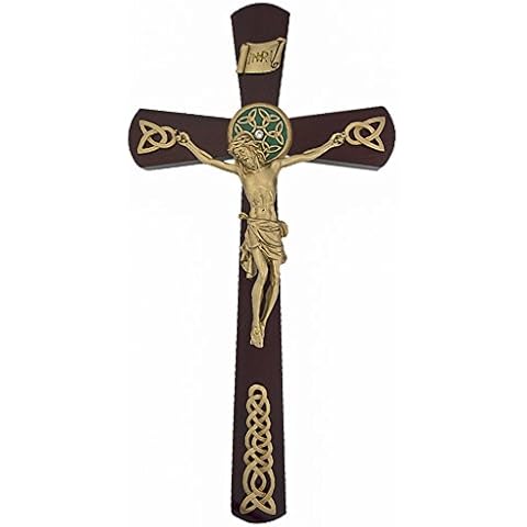 Toccare 12" Celtic Wall Cross | Rosewood Veneer and Gold Accents | Catholic Irish Wall Cross | Christian Home Goods Cover