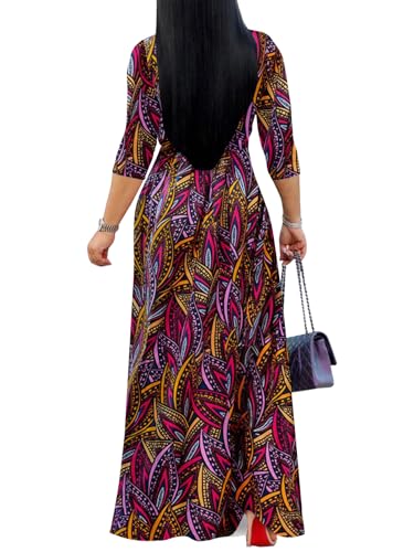 Image of Yajedo Womens Casual Summer Maxi Dress Plus Size Sexy Wrap V Neck 3 /4 Sleeve Sundress with Pockets