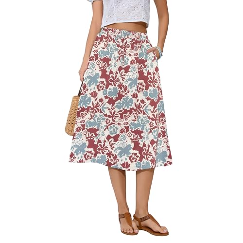 Image of Witsmile Women's Summer Pleated High Waisted Casual Flowy Skirt Pockets