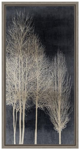 Amanti Art Framed Canvas Wall Art 27x14 Silver Tree...