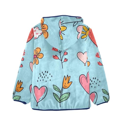 Doodle Flowers Hearts Clouds Girls Fleece Jacket Girls Fall Jacket Girls Zip Up Hoodie Girls Sherpa Jacket 2-10T2