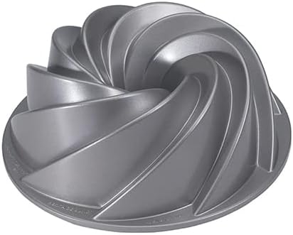 Nordic Ware Heritage Bundt Pan, Swirl Cast Aluminium Bundt Tin, Bundt Cake Tin with Elegant Pattern, Silver