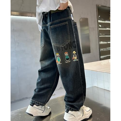 Boys Baggy Jeans Vintage Straight Wide Leg Denim Pants Kids Elastic Waist Cute Pattern Trousers 2025 Y2K Streetwea 5