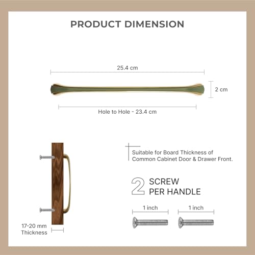 Image of LAPO 10 Inch Pull Handles for Home, Suitable for Cabinet and Storage Drawer, Strong Grip Design, Easy Screw Installation, Sturdy Structure & Modern Design, Hole to Hole 23.4 cm (Green Gold, Pack of 2)