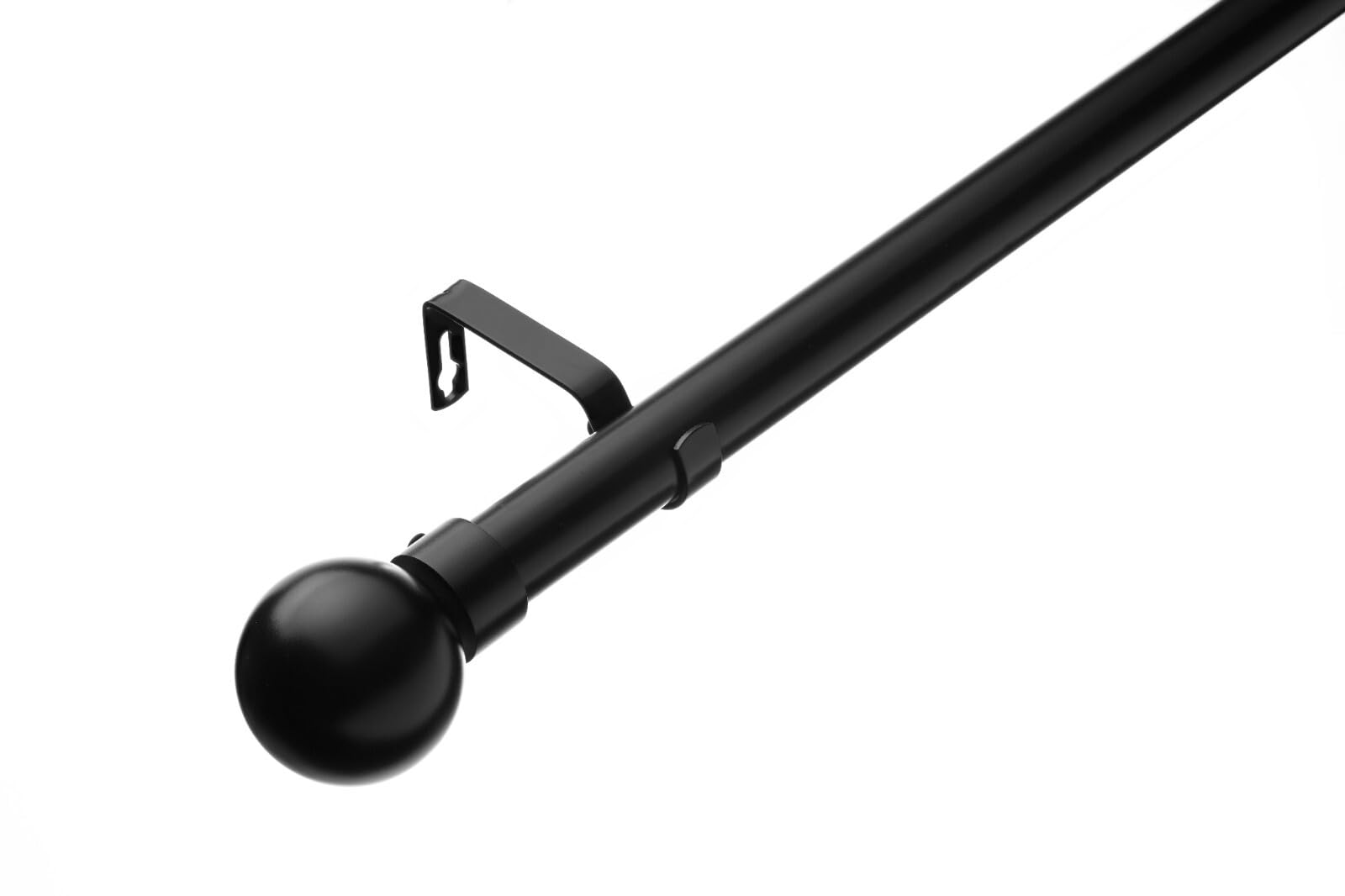 Lister Cartwright 19 mm Curtain Pole for Windows, Extendable 210-320 cm, Obsidian Black Metal Rod with Ribbed Ball Finials, Adjustable Drapery Pole for Eyelet Curtains, Living Room,Bedroom Non Slip