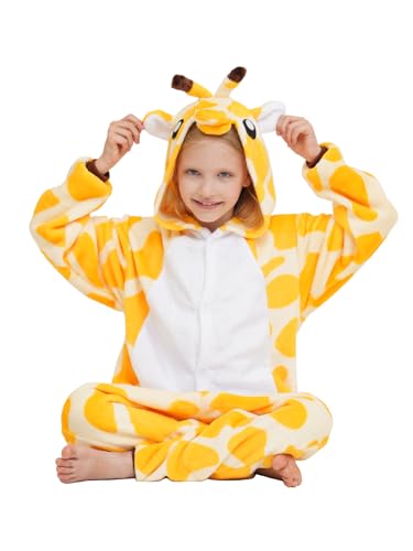SCOPUCI Unisex Children Animal Onesie Pajamas Kids Flannel Halloween Cosplay Costume/Homewear/Sleepwear (Giraffe 11-12 Years)