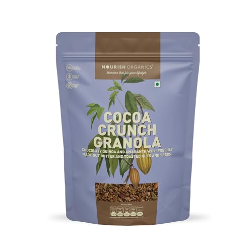Image of Nourish Organics Cocoa Crunch Granola, 270g | Healthy Breakfast Cereal with Whole Nuts | No Refined Sugar | Plant-Based, High-Fiber Snack