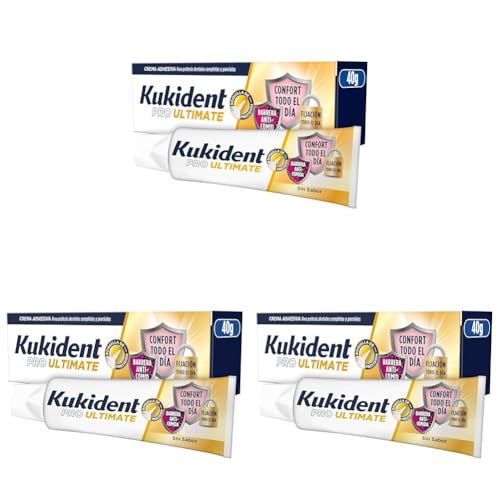 Kukident PRO Ultimate Crema Adhesiva Para Prótesis Dentales Completas Y Parciales 40 g (Paquete de 3)