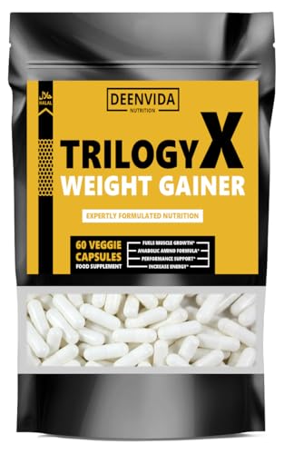 TilogyX Weight Gain Supplement, Anabolic Mass Gainer for Men & Women, Muscle & Energy Support, Halal & Suitable for Vegetarians, 60 Capsules, DeenVida Nutrition