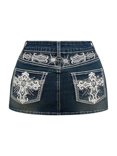 SOLY HUX Women's Plus Size Mini Denim Skirt Y2k Gothic Vintage Bodycon Jean Skirts