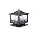 Produktbild QTRT Retro Super Helle Quadratische Gestreifte Glas IP55 wasserdichte Säulenlampe Aluminiumdruckguss Metallpfosten Licht Laterne E27 Regensichere Tür Park Säule Lichter for Zaun Schwimmbad Deck