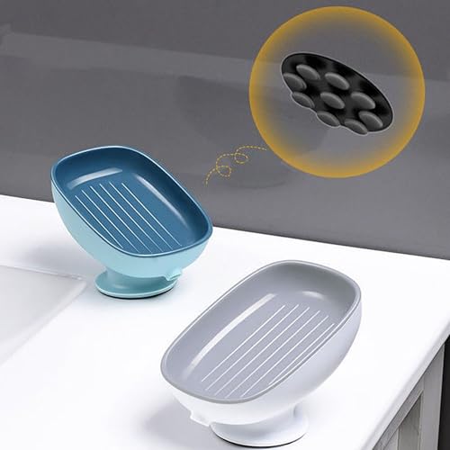 Image of YANCI Self-Draining Soap Dish for Bathroom & Kitchen - Slanted Design Keeps Soap Dry - Durable, Easy to Clean Holder for Bar Soap (Blue, Pack of 1)