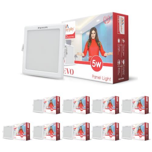 Image of Murphy EVO 5W Square LED Recess Panel Light | 85mm Outer Diameter, 70mm Cutout | 3000K Warm White | Shockproof PC Body | Energy Efficient | BIS Approved | 2-Year Warranty | Pack of 10
