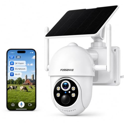 Solar Security Cameras Wireless Outdoor, 2K Home Security Camera System, Dual-Band WiFi (2.4GHz & 5GHz), 360° Pan & Tilt, Color Night Vision, PIR Motion Detection, Two-Way Audio, Easy Installation