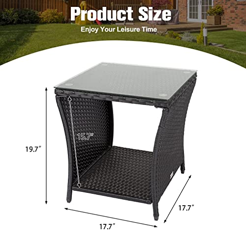 Kinbor Patio Side Tables Outdoor, Outdoor Side Tables Set Of 2, 2 Pieces Balcony Tables With Glass Top #TOP2
