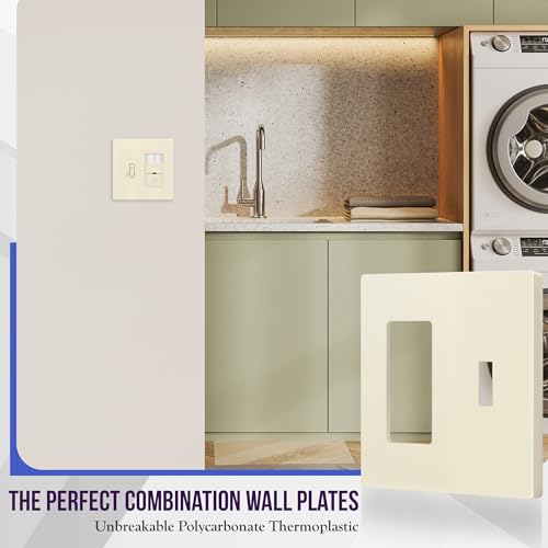 Image of ENERLITES Combination Toggle /Decorator Light Switch Plate, Double Switch Wall Plate, Standard Size 2-Gang 4.68 inch x 4.73 inch, Polycarbonate Thermoplastic, Gloss Finish, SI881131-LA, Light Almond
