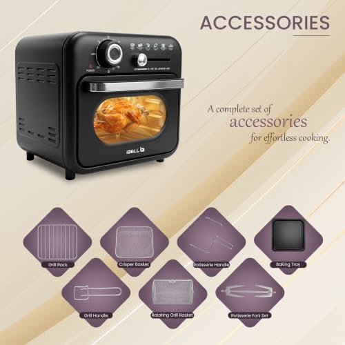 Image of iBELL AEROWAVE10G Air Fryer Oven 10Ltr, 1400W with Rotisserie, Bake, Grill, Roast & Dehydrate, 6 Preset Cooking Modes Black