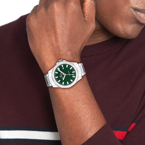 Image of Tommy Hilfiger Lars Automatic Chinese Automatic Analog with Green Dial Silver Stainless Steel Strap Watch for Men - TH1710694W
